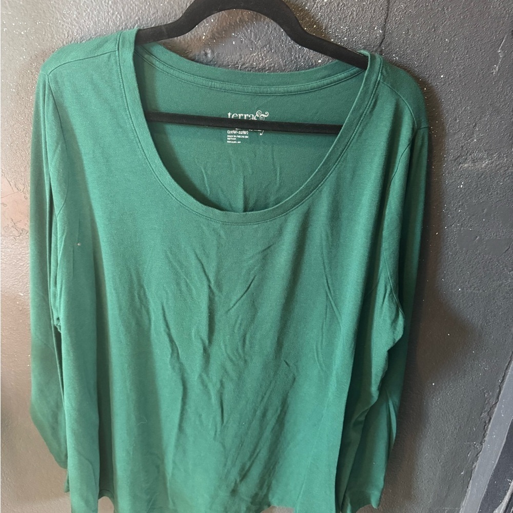Terra & Sky Forest Green Scoop Neck Long Sleeve Top Size 2X